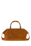 Alexander Mcqueen Caramel Suede Medium Farringdon Handbag In Brown