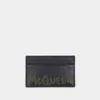 Alexander Mcqueen Black Card-holder With Embossed Motif In Leather Man In Black
