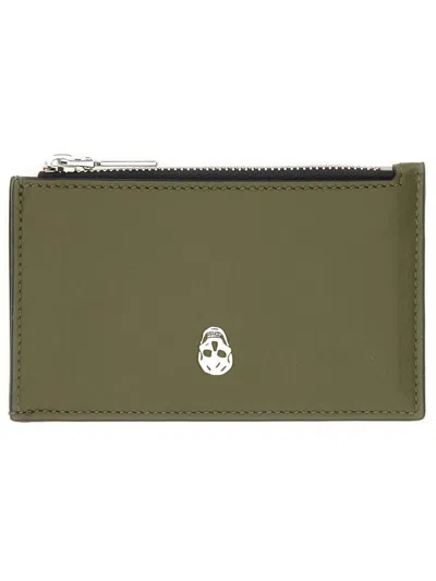 Alexander Mcqueen Logo Zip Wallet Card Slots In Green