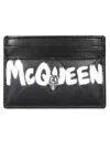 Alexander Mcqueen Quilted Leather Card Holder With Printed Logo In Black