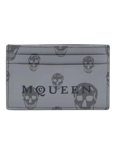 Alexander Mcqueen Skull Motif Leather Card Holder Wallet In Black