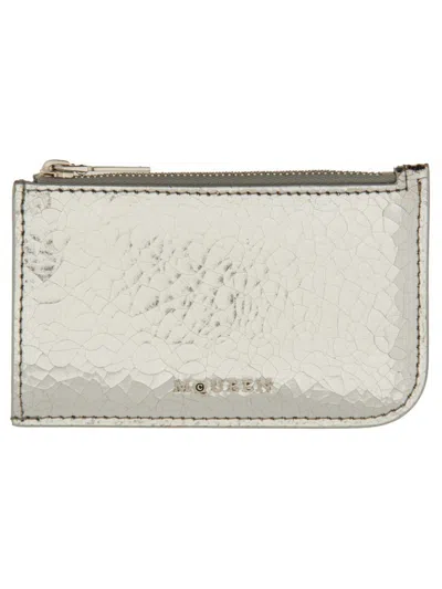 Alexander Mcqueen Women Card Holder With Logo In Silver