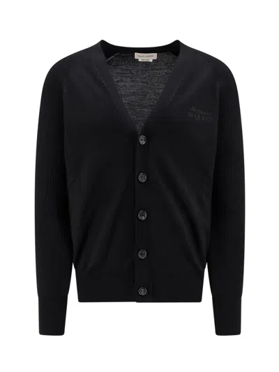 Alexander Mcqueen Wool Knit Cardigan In Black