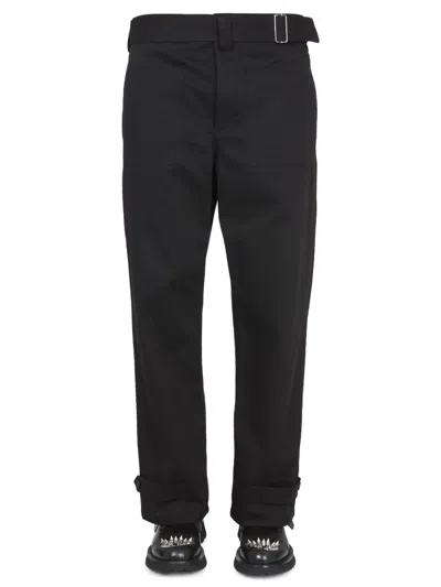 Alexander Mcqueen Cotton Pants W/ Buckles In Black