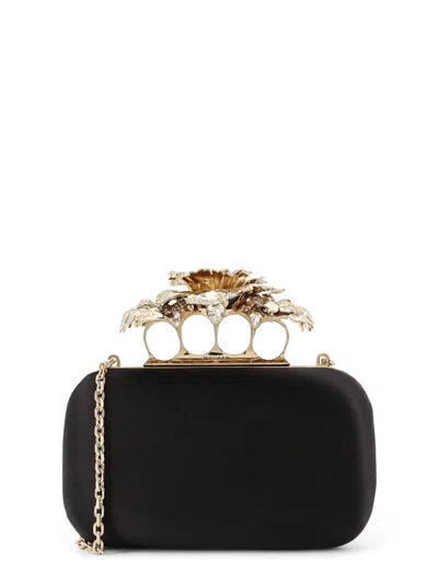Alexander Mcqueen Carnation Clutch Satin Clutch In Black