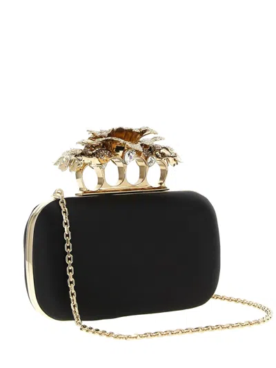 Alexander Mcqueen Carnation Crystal-embellished Ring Clutch In Black