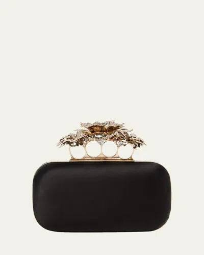 Alexander Mcqueen Carnation Crystal-encrusted Silk Satin Clutch Bag In Multi