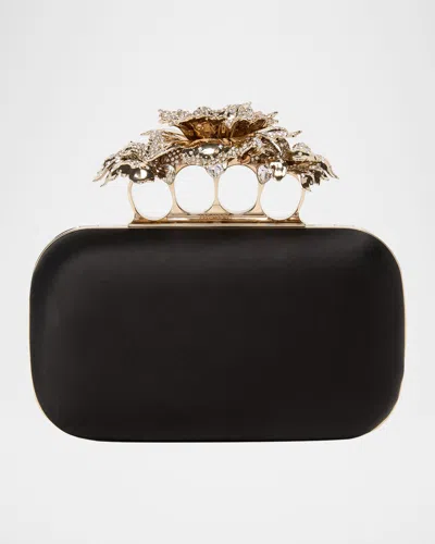 Alexander Mcqueen Carnation Crystal-encrusted Silk Satin Clutch Bag In Multi