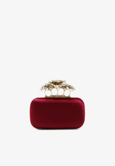 Alexander Mcqueen Carnation Knuckle Clutch Bag In Red