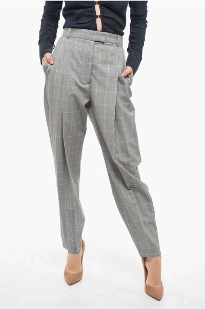Alexander Mcqueen Carrot-fit Draped Pants With Check Pattern In Gray