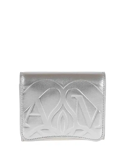 Alexander Mcqueen Seal Card Holder In Leather In Silver