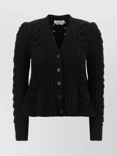 ALEXANDER MCQUEEN CASHMERE AND WOOL CABLE KNIT CARDIGAN
