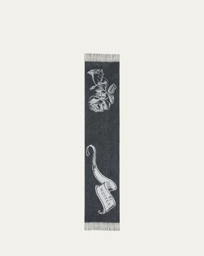 Alexander Mcqueen Cashmere & Wool Tattoo Scarf In Black