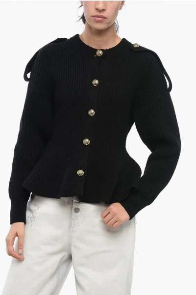 Alexander Mcqueen Cashmere Blend Cardigan With Peplum Bottom