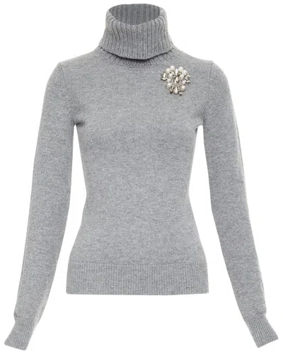 Pre-owned Alexander Mcqueen Cashmere Crystal Embellished Brooch Sweater In Grey/grey