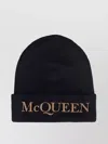 Alexander Mcqueen Embroidered-logo Ribbed Beanie In Black
