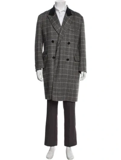 Pre-owned Alexander Mcqueen Cashmere Plaid Print Overcoat In Gray
