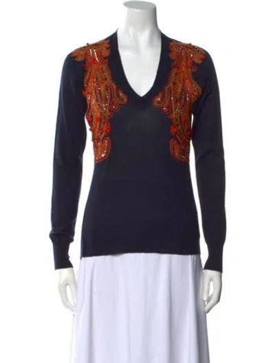 Pre-owned Alexander Mcqueen Cashmere Printed Sweater In Blue