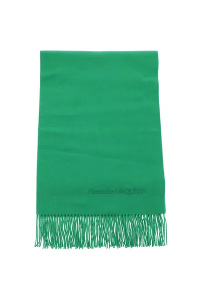 Alexander Mcqueen Cashmere Scarf With Embroidery In Verde