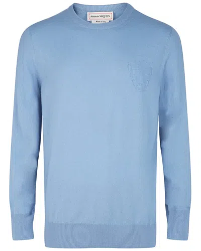 Alexander Mcqueen Cashmere Skull Sweater In Blue