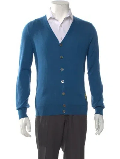 Pre-owned Alexander Mcqueen Cashmere V-neck Cardigan In Blue