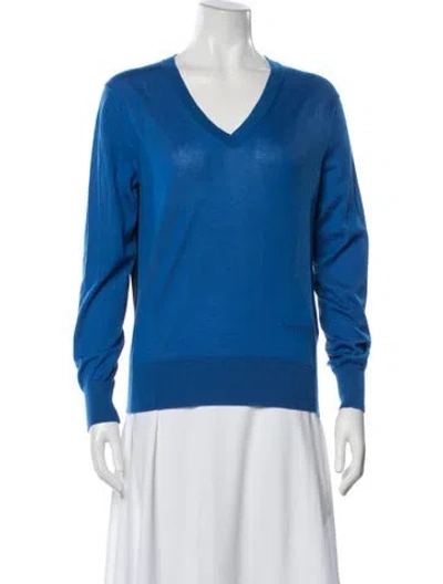 Pre-owned Alexander Mcqueen Cashmere V-neck Sweater In Blue