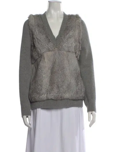 Pre-owned Alexander Mcqueen Cashmere V-neck Sweater In Gray