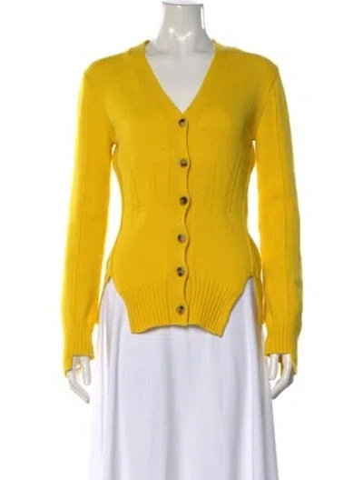 Pre-owned Alexander Mcqueen Cashmere V-neck Sweater In Yellow