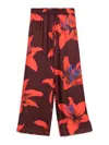 Alexander Mcqueen Wide-leg Silk Twill Trousers With Flame Lily Print In Dark Red