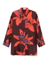 Alexander Mcqueen Silk Twill Pyjama Shirt With Flame Lily Print In Dark Red