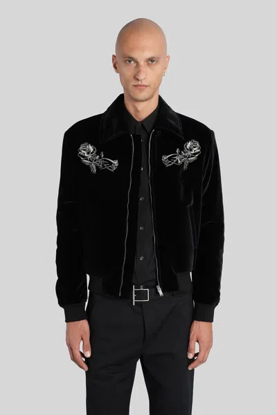 Alexander Mcqueen Mcqueen Soho Embroidered Velveteen Bomber Jacket In Black