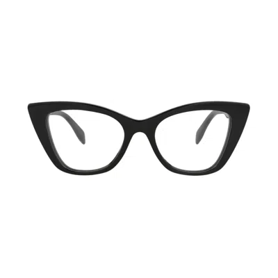 Pre-owned Alexander Mcqueen Cat Eye-frame Acetate Optical Frames 'black/transparent' | Women's Size Onesize