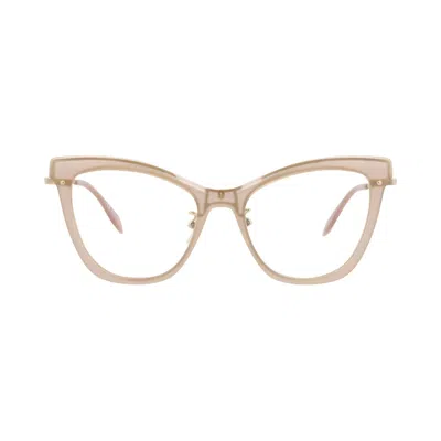Pre-owned Alexander Mcqueen Cat Eye-frame Acetate Optical Frames 'nude Gold Transparent' | Cream | Women's Siz In White