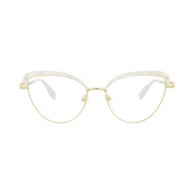 Pre-owned Alexander Mcqueen Cat Eye-frame Metal Optical Frames 'gold Transparent' | Women's Size Onesize
