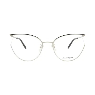 Pre-owned Alexander Mcqueen Cat Eye-frame Metal Optical Frames 'silver Transparent' | Women's Size Onesize