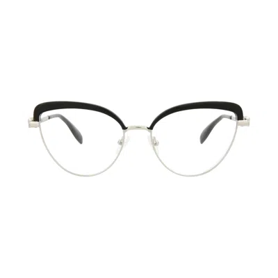 Pre-owned Alexander Mcqueen Cat Eye-frame Metal Optical Frames 'silver Transparent' | Women's Size Onesize