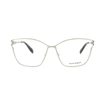 Pre-owned Alexander Mcqueen Cat Eye-frame Metal Optical Frames 'silver Transparent' | Women's Size Onesize