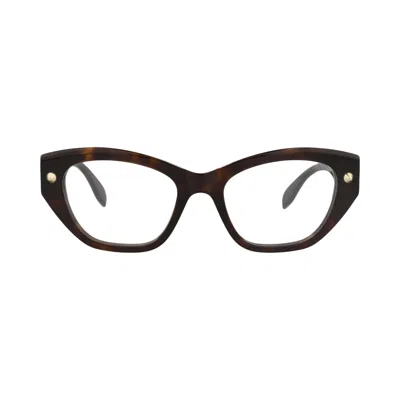Pre-owned Alexander Mcqueen Cat Eye-frame Recycled Acetate Optical Frames 'havana/transparent' | Brown | Women
