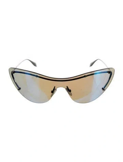 Pre-owned Alexander Mcqueen Cat-eye Mirrored Sunglasses W/ Tags In Blue/metallic/silver