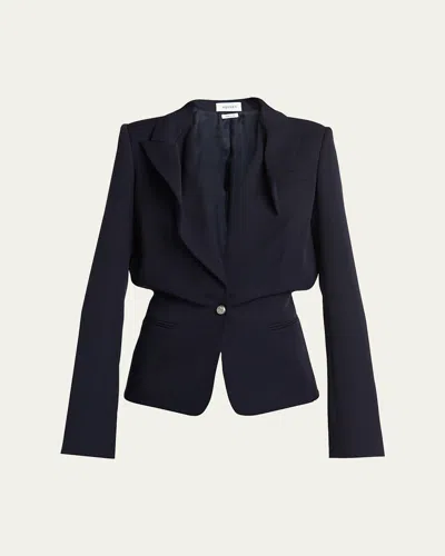 Alexander Mcqueen Certified Wool Folded Lapel Single-breasted Jacket In Blue