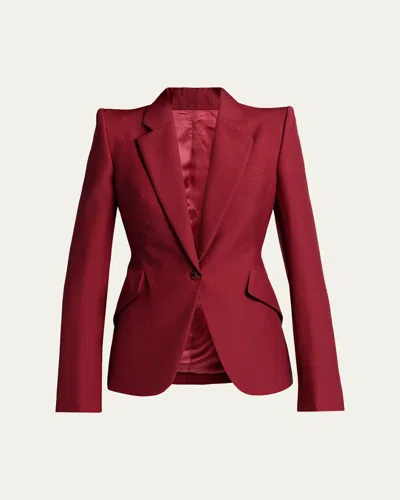 Alexander Mcqueen Certified Wool Mohair Single-breasted Jacket In Burgundy