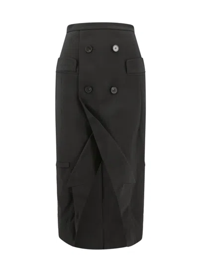 Alexander Mcqueen Certified Wool Upside-down Skirt In Black