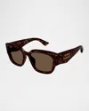 Alexander Mcqueen Rectangle Acetate Sunglasses In Shiny Dark Havana