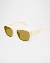 Alexander Mcqueen Ch0259s Rectangle Acetate Sunglasses In Shiny Solid Ivory