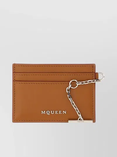 Alexander Mcqueen Chain Attached Crossbody Card Holder In Brown