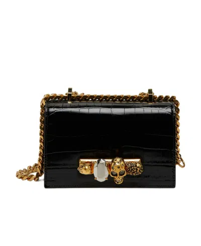 Alexander Mcqueen Mini Jewelled Satchel In Black
