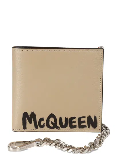 Alexander Mcqueen Chain Leather Wallet In Brown