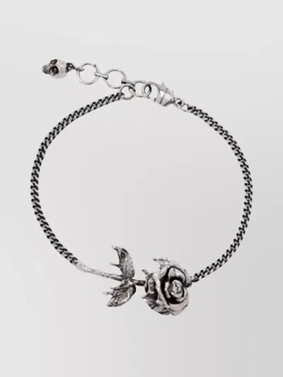 Alexander Mcqueen Chain Link Rose Bracelet With Adjustable Length In Silver