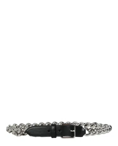 Alexander Mcqueen Chain-trimmed Leather Belt In Black