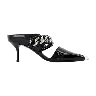Alexander Mcqueen Chain-embellished Patent Leather Mule In Black